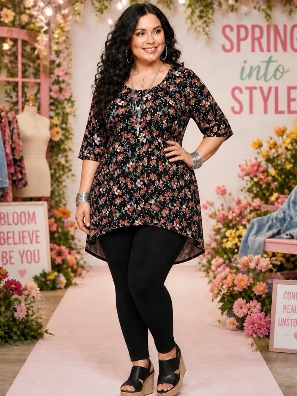 LuLaRoe - Hi Lo Hem Floral Print Knit Short Sleeve Tunic - Women's Size XL